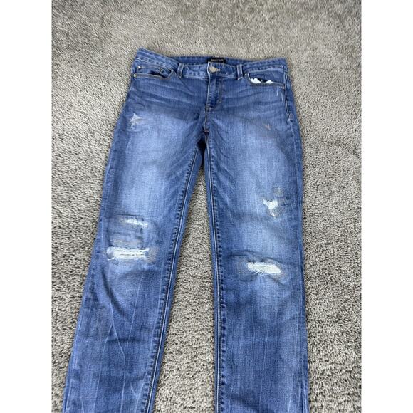 White House Black Market Jeans Womens 6 Blue Mid Rise Skinny Leg Distressed - Picture 3 of 13